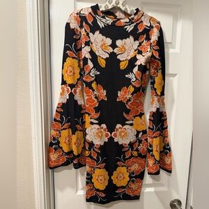 Flying Tomato Black Dress with Orange and Yellow Floral Design